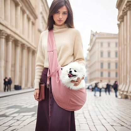 Dog Slings for Small Dogs,Soft and Breathable Waffle Fabric,Puppy Essentials,Reversible Dog Sling with Organizer Pocket,Suitable for Small Dogs and Cats,Pink - color: pink