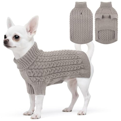 SAWMONG Dog Sweater, Dog Sweaters for Small Dogs Girls Boys, Pullover Turtleneck Knitted Doggy Sweatshirt, Cold Weather Pet Clothes（Grey, X-Small - color: Grey, size: X-Small