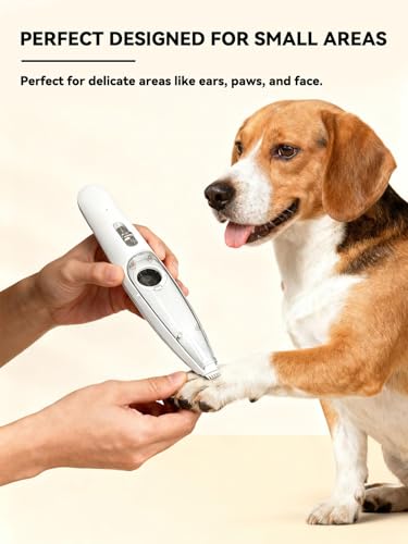 Dog Paw Trimmer, Low Noise Dog Paw Hair Trimmer with LED Light & Vacuum Suction, Precision Pet Micro Trimmers Tool for Paws, Ears, Eyes & Face, Washable Blade, 2-Speed Rechargeable