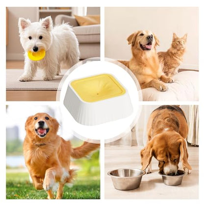 Spill Proof Dog Water Bowl 37oz, Large Capacity No Drip Pet Dispenser with Non-Slip Base, Slow Water Bowl for Dogs Puppies Indoor Outdoor Use, 22x22x8cm - color: Yellow