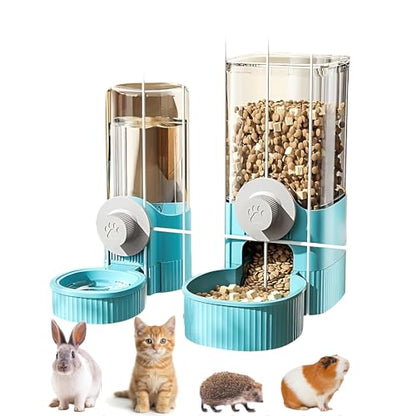 GPY Automatic Hanging Gravity Pet Feeder and Water Dispenser Set ，Automatic Rabbit Feeder and Dog Water Dispenser for Dogs Cats Pets Animals Large Capacity (Blue Water Feeder&Food Feeder) (Blue) - color: Blue