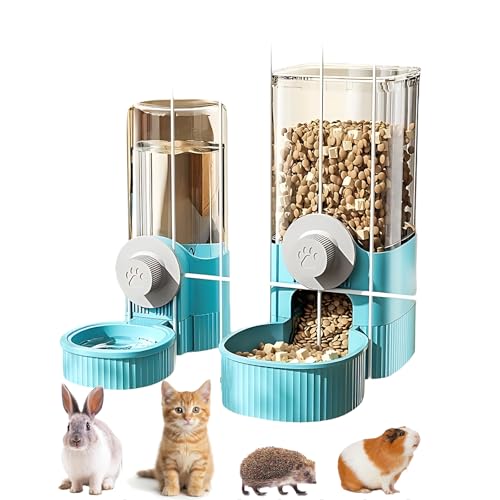 GPY Automatic Hanging Gravity Pet Feeder and Water Dispenser Set ，Automatic Rabbit Feeder and Dog Water Dispenser for Dogs Cats Pets Animals Large Capacity (Blue Water Feeder&Food Feeder) (Blue) - color: Blue