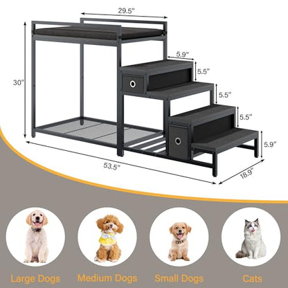 kepptory Pet Bunk Bed with Stairs and Storage, Dog Beds Attachment to Human Bed, Bedside Dogs Cot for Small, Medium Cats & Dogs, Pet Window Perch (Black) - color: Black