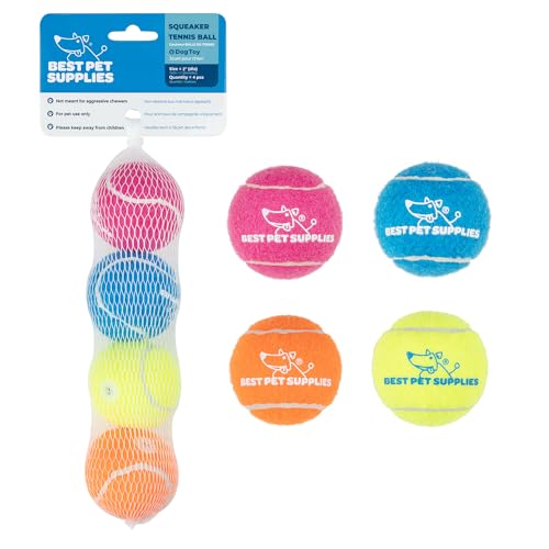 Best Pet Supplies Interactive Squeaky Dog Chew Toy, Ideal Dog Toys for Chewers, Small, Medium & Large Dogs, and Fetch Lovers - Tennis (Assorted Color), Small (Pack of 4) - color: Tennis (Assorted Color), size: Small
