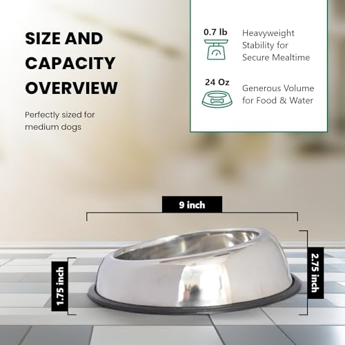 Iconic Pet 3 Cup/24 Oz Heavy Weight Non-Skid Stainless Steel High Back Pet Food/Water Bowls with Removable Anti Skid Rubber Ring - Dog/Cat Feeding Bowl in Unique Design, Dishwasher Safe - size: 3 Cup/24 oz.