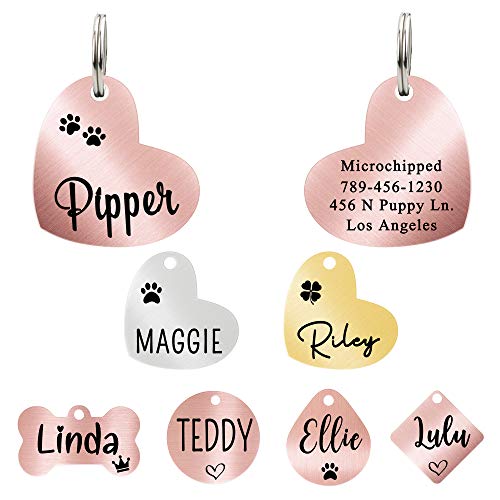 Ultra Joys Custom, Personalized Pet ID Tag, for Dogs, Brushed Stainless Steel Heart Dog Tag Rose Gold Medium - size: Medium