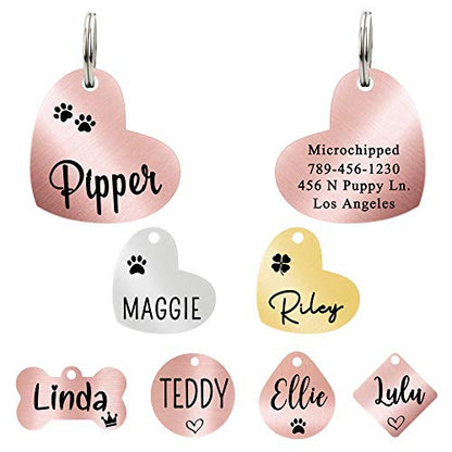 Ultra Joys Custom Personalized Pet ID Tag - Brushed Stainless Steel Heart in Rose Gold, Large - size: Large