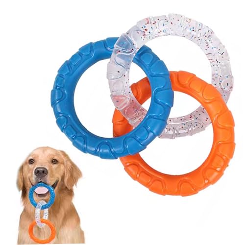 Dog Ring Toy for Training and Teeth Cleaning Rubber Dog Rings Chew Toy with 3 Color Rings Interactive Indestructible Toys for Small Medium Large Dogs.