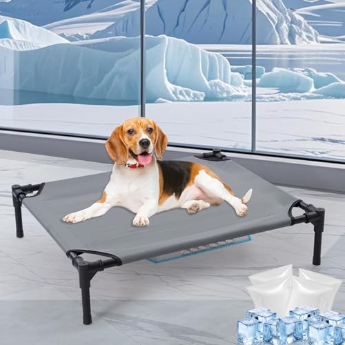 30'' Outdoor Elevated Dog Bed with Canopy, Raised Dogs Bed with Four Ice Pack, Breathable Cooling Dog Cot Beds Small Medium Size Dogs, Outdoor Pet Hammock Beds, Outside Pet Beds(X-Small) - size: X-Small(30.0"L x 24.0"W x 7.08"Th)