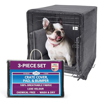 Pet Dreams 3-Piece Set Includes Dog Crate Cover, Dog Mat & Bumper Pad- Washable Kennel Bedding fits iCrate Cages 24, 30, 36, 42 Inch (Grey, Large, 36") - color: Graphite Grey, size: 36-Inch