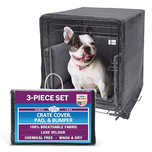 Pet Dreams 3-Piece Set Includes Dog Crate Cover, Dog Mat & Bumper Pad- Washable Kennel Bedding fits iCrate Cages 24, 30, 36, 42 Inch (Grey, Medium, 30") - color: Graphite Grey, size: 30-Inch