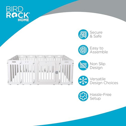 BIRDROCK HOME Dog Playpen w/Door, 16 Panel, 25.6in H | Strong Plastic, Non-Slip Puppy Playpen, Secure Pet Gate | Indoor Outdoor Fence | Configurable Panels | Medium to Large Pets - White - color: White, style: 16 Panels