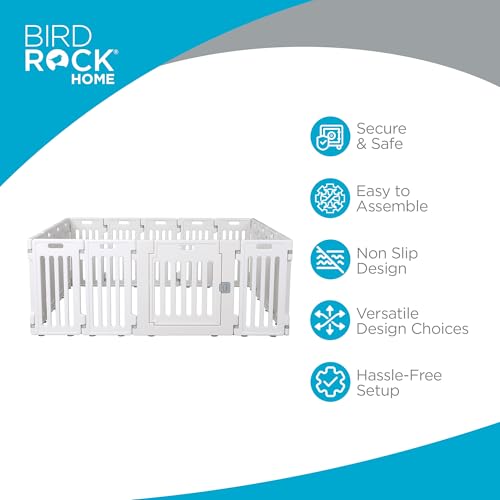 BIRDROCK HOME Dog Playpen w/Door, 16 Panel, 25.6in H | Strong Plastic, Non-Slip Puppy Playpen, Secure Pet Gate | Indoor Outdoor Fence | Configurable Panels | Medium to Large Pets - White - color: White, style: 16 Panels