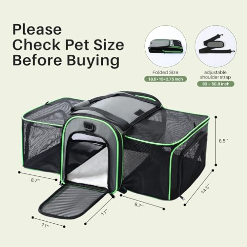 Gardner Pet Expandable Cat Carrier Airline Approved (18x12x12 in), 2-Side Square Extension Pet Travel Carrier for Medium Cats up to 15 lbs, Mesh Soft-Sided Cat Carrier Bag