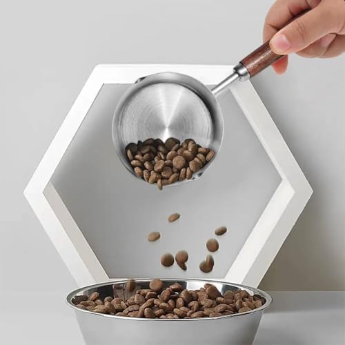 Kichwit Dog Food Scoop, 1 Cup, 304 Stainless Steel Pet Food Scoop Measuring Cup with Wooden Handle (1 Cup) - size: 1 Cup