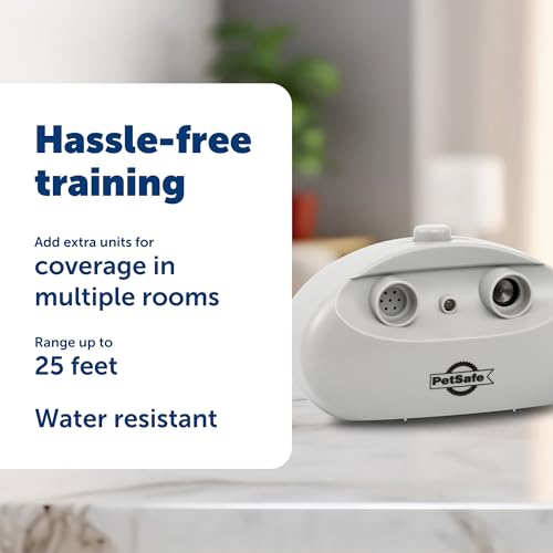 PetSafe Indoor Ultrasonic Dog Bark Control - No Collar Needed - Up to 25 ft Range - Anti-Bark Pet Training System - Automatic with Manual Trainer Button - size: 1 Count (Pack of 1)