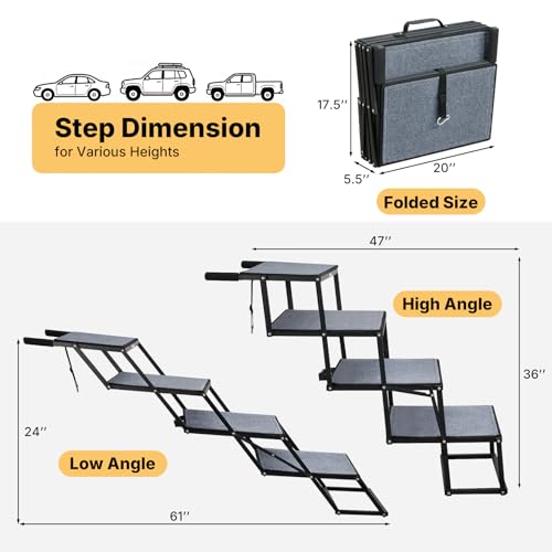 Veehoo Collapsible Dog Stairs for Large Dogs Extra Wide,4 Steps Folding Dog Steps for Car Truck SUV 20" Wide, Heavy Duty Pet Loader Ramp Ladder Portable with Non Slip Surface, Support up to 200lbs - size: 4 Steps