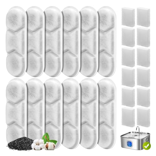 12 Pack Dog Water Fountain Replacement Filters for 410oz/3.2Gal/12L Pet Water Dispenser, ZEKIRY Pet Fountain Filter, 4-Layer Filtration Cat Drinking Bowl Filters and Pump Sponges