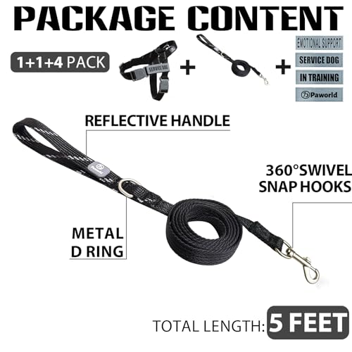 Service Dog Harness and Leash Set, No-Pull Service Dog Vest with 4 PCS Reflective Patches, Dog Vest Harness with Handle, Pet Harness for Small Medium Large Dogs in Training (Black, S) - color: Black (Leash + Harness + 4 Patches), size: Small (Chest: 19-25