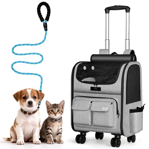 MGB Large Pet Carrier, Foldable Rolling Dog Carrier with Removable Wheels, Cat Rolling Bag 21.3"x15"x12.2" for 2 Cats & 1 Dog for Travel, Outdoor, Vet Visits, Camping, Indoor. Gray. (Not for Airline) - color: Grey