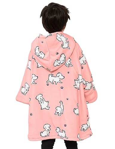KFUBUO Wearable Blanket Hoodie for Kids Sherpa Dog Patterns Oversized Sweatshirt Blanket with Pocket 6-10 Year Old Girl Boy Birthday Gifts - color: Dog, size: Kids 6-10YR