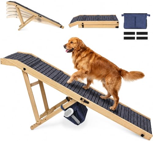 Extra Large Dog Ramp 63‘’L for High Bed, Couch & SUV – 200 Lb Heavy Duty Solid Wood Pet Ramp, 6 Adjustable Height – Portable Stable Non-Slip Steps for Medium to XL Dogs - color: 63"l Large