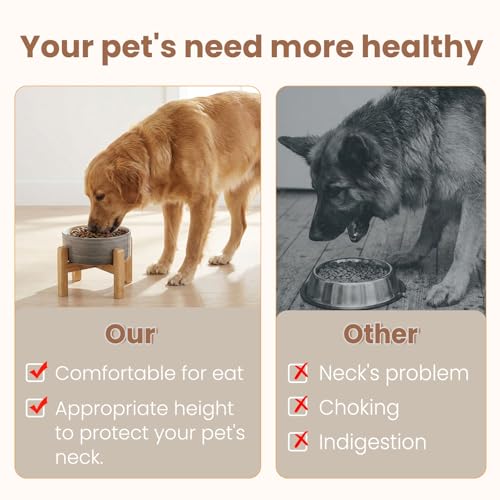 hjn Elevated Ceramic Dog Bowl with Bamboo Stand, Raised Pet Feeding Station for Small Medium Dogs Cats, Modern Design with Anti-Slip Base (White Gray, 7.6Cup) - color: White Gray, size: 7.6Cup