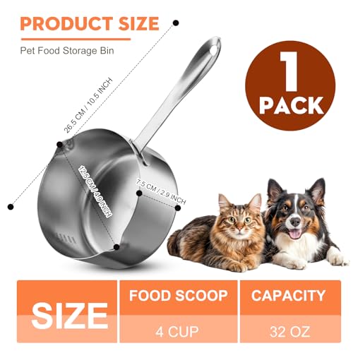 Dog Food Scoop 4 Cup Stainless Steel Measuring Cups Metal Pet Scooper with Inner Precision Scale Measurement for Wet Dry Dog Food(4 CUP) - size: 4 CUP