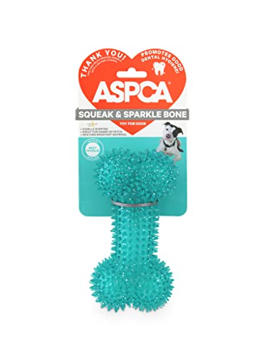 ASPCA Squeaky Puppy Teething Spikey Glitter Bone Chew Toy, Non-Toxic TPR Rubber for Small to Medium Dogs - Random Color Shipped - color: Squeaky Bone Toy, size: All Breed Sizes