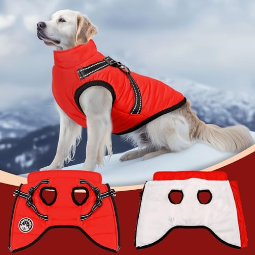 PETCARE Winter Dog Coat with Harness Built in Waterproof Dog Jackets Warm Pet Fleece Vest Windproof Snow Jacket Snowsuit Reflective Dogs Cold Weather Coats for Puppy Small Medium Large Dogs Cats - color: Black, size: 4XL(Chest 26.8" Suggest 30-45 lbs)