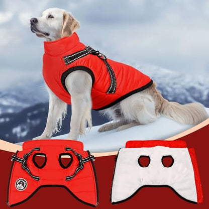 PETCARE Winter Dog Coat with Harness Built in Waterproof Dog Jackets Warm Pet Fleece Vest Windproof Snow Jacket Snowsuit Reflective Dogs Cold Weather Coats for Puppy Small Medium Large Dogs Cats - color: Black, size: 4XL(Chest 26.8" Suggest 30-45 lbs)