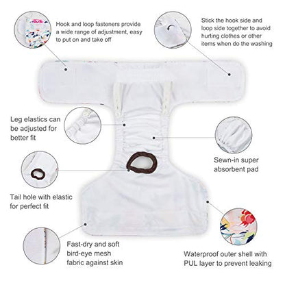CuteBone Dog Diapers Female Washable Small Medium Large 3 Pack Reusable Doggie Diapers Puppy Period Pants for Doggy Heat Cycle Peeing - size: S