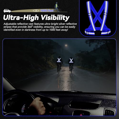 Reflective Vest Running Gear,High Visibility Adjustable Safety Vest for Outdoor Motorcycle,Dog Walking,Night Running,Hiking - color: Blue X3