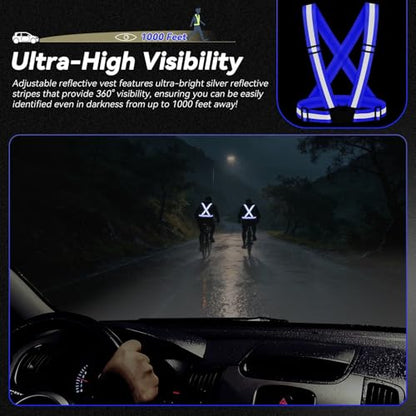 Reflective Vest Running Gear,High Visibility Adjustable Safety Vest for Outdoor Motorcycle,Dog Walking,Night Running,Hiking - color: Blue X3