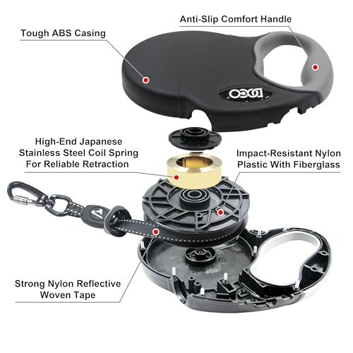 DOCO Retractable Dog Leash for Large Dogs Reflective Tape Lead with Stop and Lock Control, 360° Swivel Snap & Anti-Slip Grip Dog Leashes - Red, Length - 16’, Weight - Up to 45lb, Medium - color: Red, size: Medium 16ft