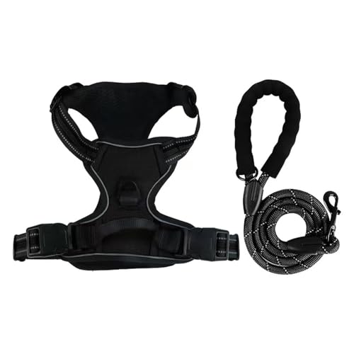 Reflective No Pull Dog Harness with 5ft Leash – Adjustable Padded Vest for Small Medium Large Dogs, Front & Back Clip, Easy Control Handle, Night Safety Walking Set (Black, L) - color: Black, size: L