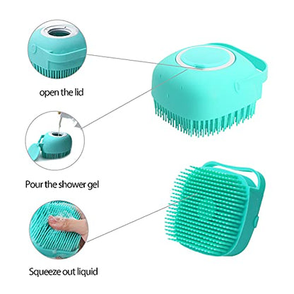 Pet Grooming Bath Massage Brush with Soap and Shampoo Dispenser Soft Silicone Bristle for Long Short Haired Dogs Cats Shower (Pink) - color: Pink