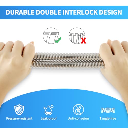 59" Metal Shower Hose Replacement Handheld Kink Free Stainless Steel Shower Head Wand Hose Extension Extra Long with Brass Insert and Nut, Durable & Flexible for Pet Bathing Cleaning - color: Chrome, size: 59 Inches