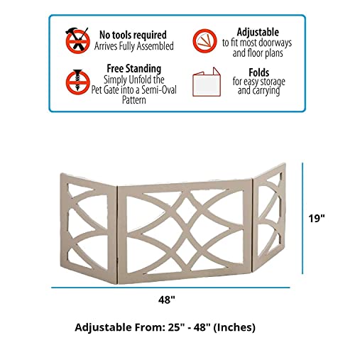 3 Panel Wooden Design Pet Gate - Freestanding Tri Fold Durable Wooden Dog Fence - Indoor/Outdoor Barrier for Stairs & Doorways (5219)