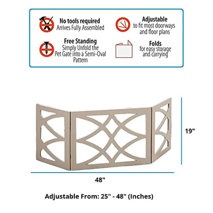 3 Panel Wooden Design Pet Gate - Freestanding Tri Fold Durable Wooden Dog Fence - Indoor/Outdoor Barrier for Stairs & Doorways (5219)