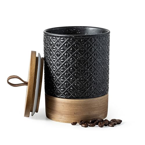 Miamolo Ceramic Jar with Lid, Airtight Coffee Container, Kitchen Food Storage Jar for Coffee Bean Spice Sugar Cookie, Stackable Decorative Jars for Housewarming Gift, Coffee Bar Decor, Black 28 fl.oz - color: Black, size: 28 fl.oz