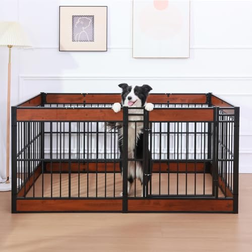 Dog Playpen, 31.5" Height Dog Pen Indoor, Heavy Duty, Safe and Sturdy, Furniture Style Puppy Pen - color: MAHOGANY, style: 6 Panels (31.5" High)