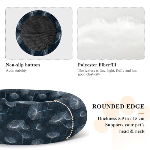 Calming Donut Dog Bed Dandelions Seed Blue Dots Design, 22" Washable Pet Lounger with Removable Cover, Cozy Cushion Comfort Nest for Medium Dogs - size: Medium