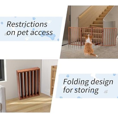 72" Wooden Foldable Dog Gate, Extra Wide Freestanding Pet Gate, No Drilling Required No Assembly, Sturdy & Stable Dog Gate Indoor for Doorways, Easy to Fold and Store, Ideal for Home Use, 4 Panels - size: 4 Panels-Brown