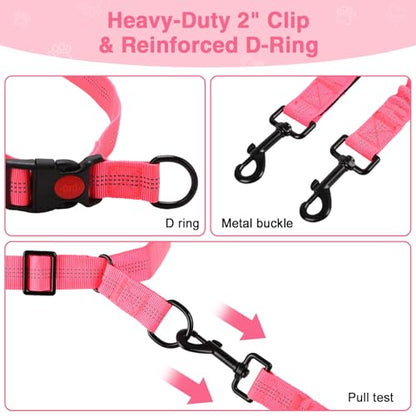 Hands Free Dog Leash with Zipper Pouch, Dual Padded Handles, Shock Absorbing Bungee Leash for Small Medium Large Dogs, Ideal for Walking Jogging Running Hiking (Pink) - color: Pink