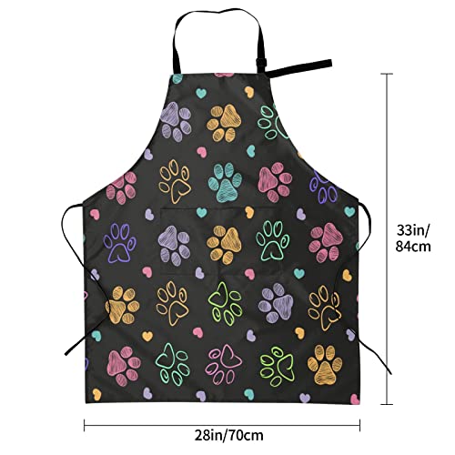 Dog or Paw Apron - 33" x 28" Large with 26" Waist Ties, Lightweight, with 2 Pockets for Your Cooking Essentials - style: Dog Animal Paws