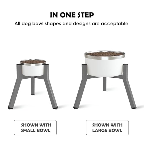 SHAINFUN Grey Elevated Dog Bowls Stand for Large Medium Breeds, 11" Height Adjustable Width 7-10.7", Single Tall Feeder Holder (Bowl Not Included) - color: Grey-FM, size: Height: 11.1", Width: 7-10.6"