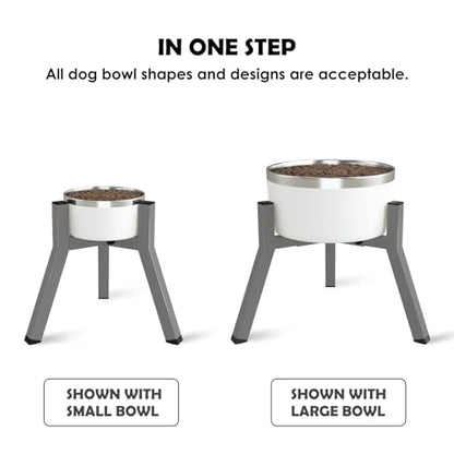 SHAINFUN Grey Elevated Dog Bowls Stand for Large Medium Breeds, 11" Height Adjustable Width 7-10.7", Single Tall Feeder Holder (Bowl Not Included) - color: Grey-FM, size: Height: 11.1", Width: 7-10.6"