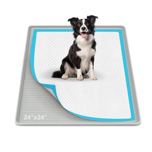 Pee Pad Holder for Dogs, 24" x 24" Silicone Pee Tray Mat High Edge, Leak-Proof, No Spill Pet Pad Holder for Puppy, Cat, Rabbit, Training Pads for Floor Protection, No Pee Pads - size: 24"x24"