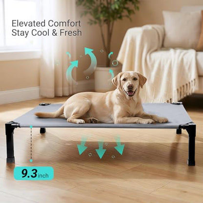 Niubya Elevated Outdoor Dog Bed, Cooling Elevated Pet Cot, Steel-Framed and Non-Slip Feet, Raised Dog Bed with Waterproof, Washable, Breathable Teslin Mesh, 51in - color: Grey, size: 51"L x 36"W x 9.4"H